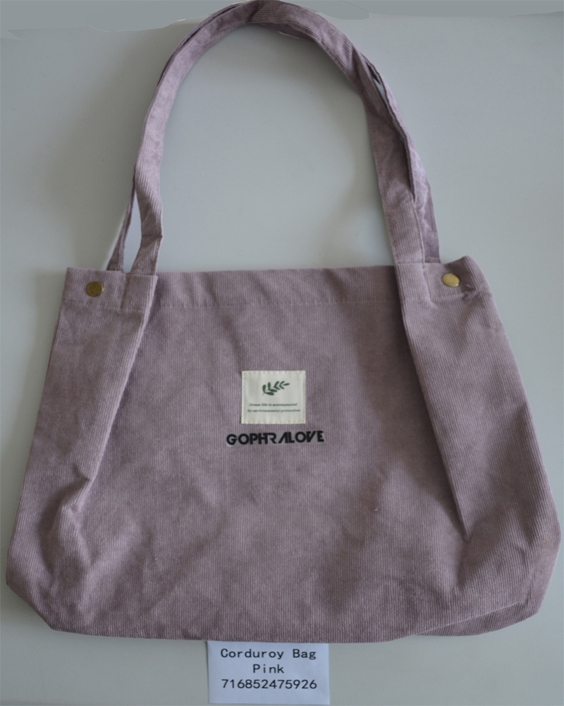 Gophralove Corduroy Tote Bag Pink