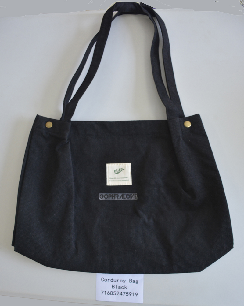 Gophralove Corduroy Tote Bag Black