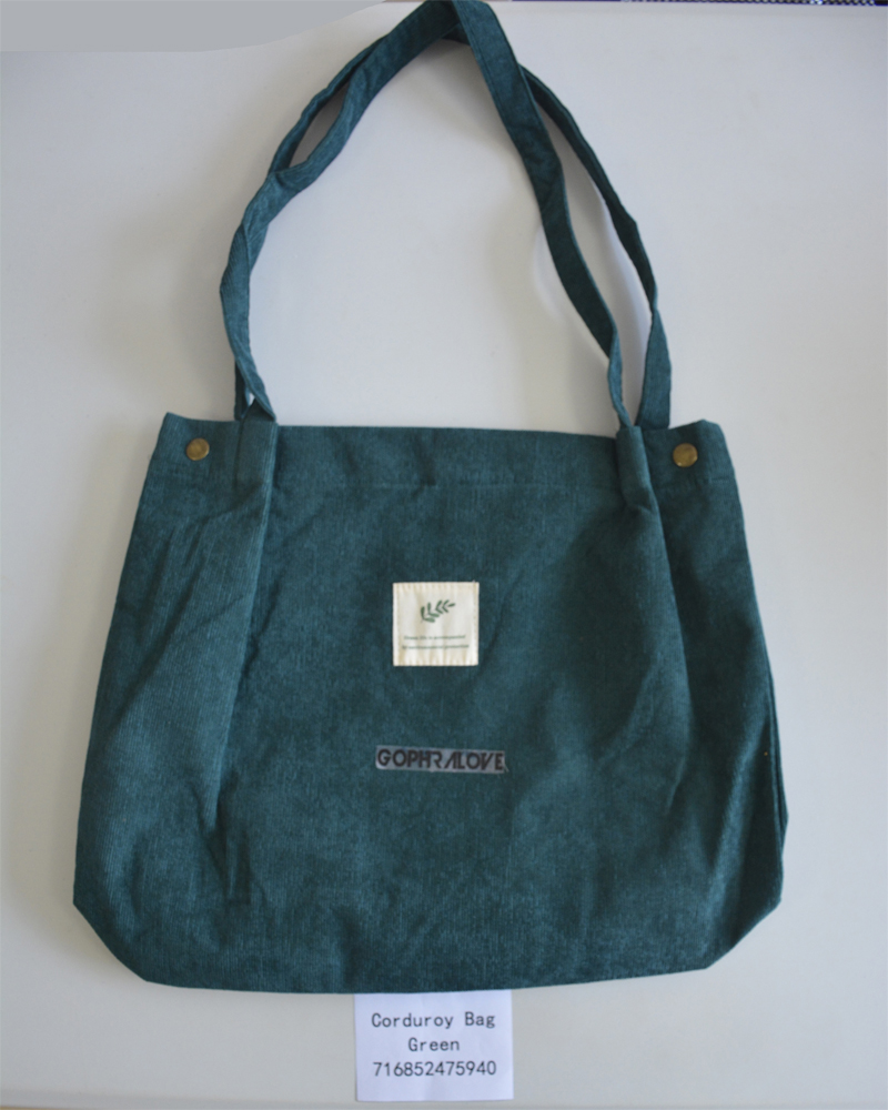 Gophralove Corduroy Tote Bag Green