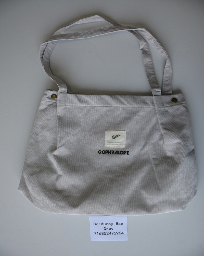 Gophralove Corduroy Tote Bag Grey