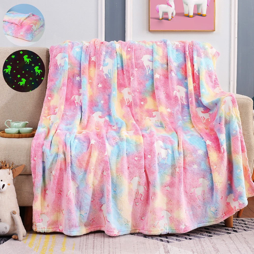 GOPHRALOVE Glow in The Dark Blanket for Girls Unicorns Gifts Cozy Rainbow Throw Blanket 3 4 5 6 7 8 9 10 Year Old Birthday Gift Fluffy Kids Throw Blanket 50 x 60 inch (Rainbow Unicorns)